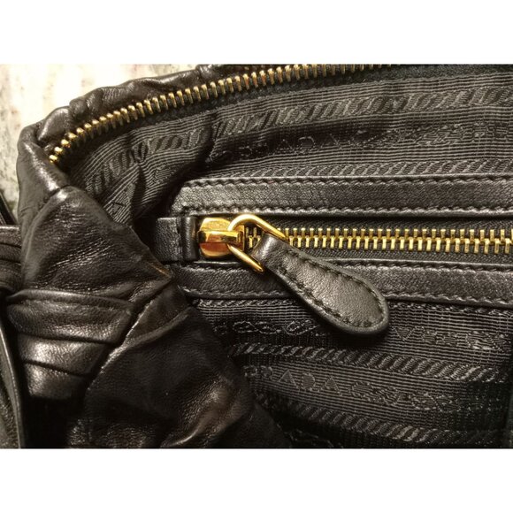 Prada Black Nappa Leather Bow Antique Clutch Bag 100% AUTHENTIC PRE-OWNED! - Picture 8 of 16